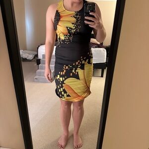 Black and Yellow Floral Sunflower Women's Bodycon Dress Size Medium